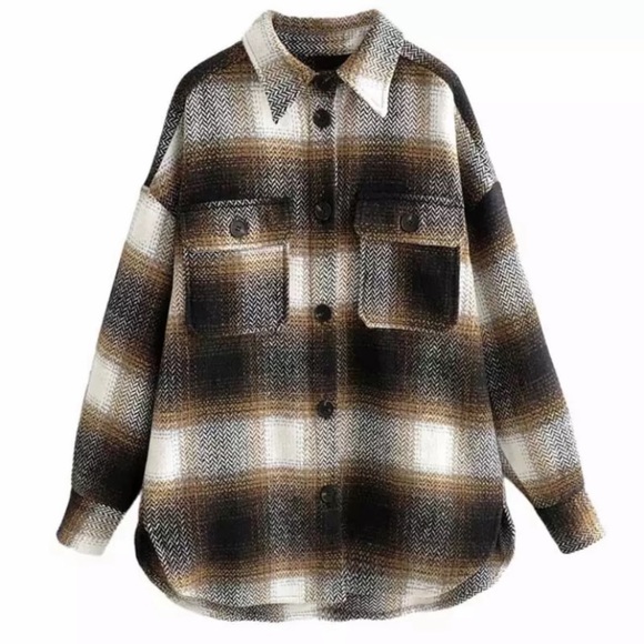 Fall Plaid Flannel Oversized Shacket Shirt Jacket - Picture 8 of 13